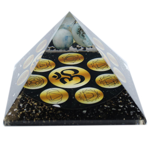 Midnight Om Chakra Orgonite Pyramid 90mm