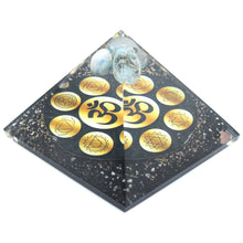 Load image into Gallery viewer, Midnight Om Chakra Orgonite Pyramid 90mm