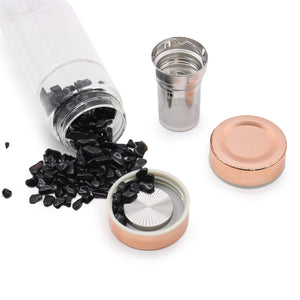 Black Onyx Crystal Glass Tea Infuser Bottle