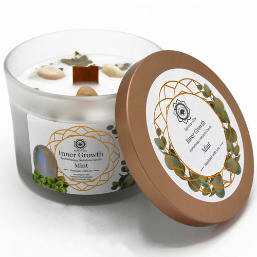 Mint and Moonstone Crystal Candle for Inner Growth