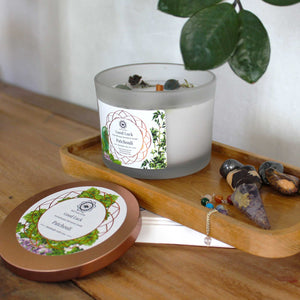 Patchouli and Green Aventurine Gemstone Candle For Good Luck