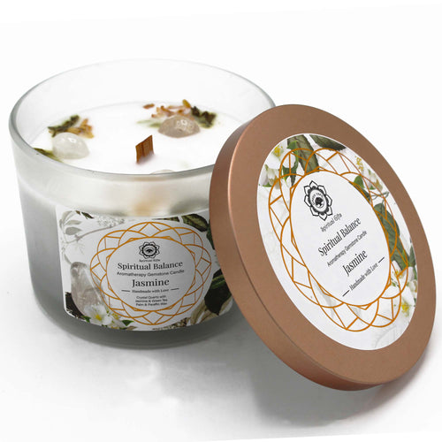 Jasmine and Crystal Quartz Gemstone Candle For Spiritual Balance