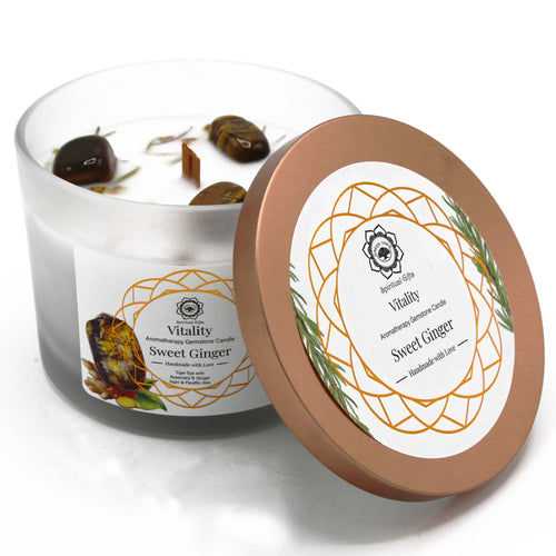 Sweet Ginger and Tiger Eye Crystal Candle for Vitality