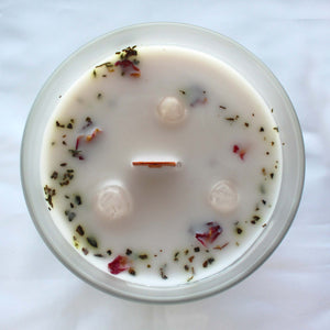 Rose and Rose Quartz Gemstone Candle For Love