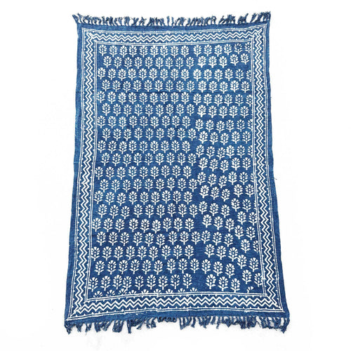 Chhota Flower Design Handmade Indigo Throw