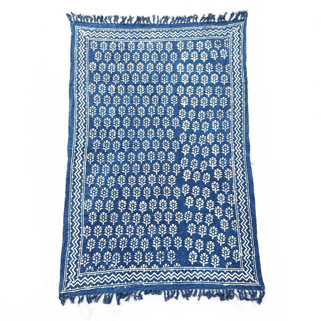 Chhota Flower Design Handmade Indigo Throw