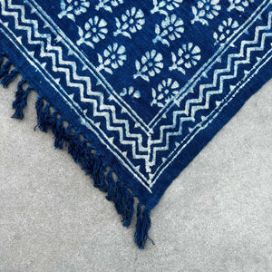 Chhota Flower Design Handmade Indigo Throw