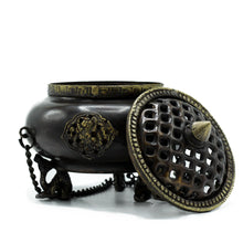 Load image into Gallery viewer, Large Brass Tibetan Burner - Four Symbol Hanging Pot