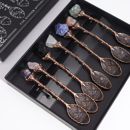 Set of 7 Bronze Crystal Witch Spoons