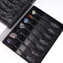 Load image into Gallery viewer, Set of 7 Dark Silver Crystal Witch Spoons