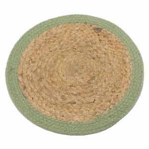 Set of 4 Natural Jute & Cotton Place Mats with Olive Border
