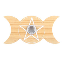 Load image into Gallery viewer, Natural Wooden Triple Moon Spell Candle Holder