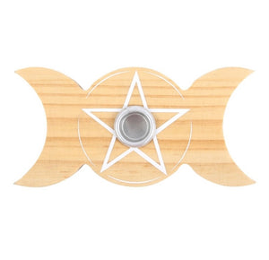 Natural Wooden Triple Moon Spell Candle Holder