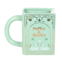 Load image into Gallery viewer, Coffee and Books Green Book Shaped Mug