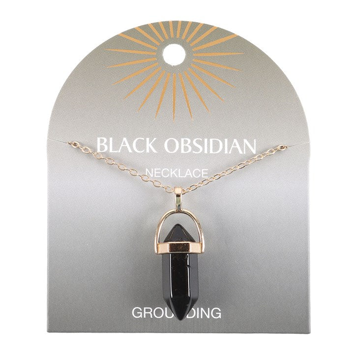Black Obsidian Crystal Pendant Necklace