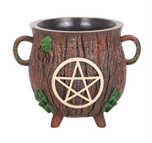 Load image into Gallery viewer, Pentagram Bark Effect Resin Cauldron Plant Pot
