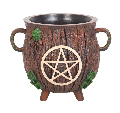 Pentagram Bark Effect Resin Cauldron Plant Pot