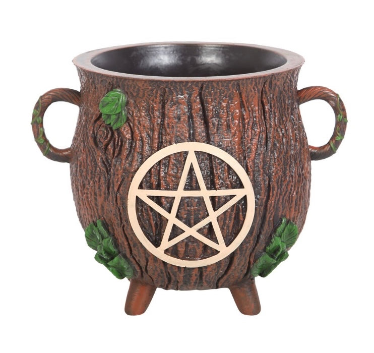 Pentagram Bark Effect Resin Cauldron Plant Pot