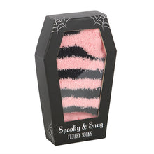 Load image into Gallery viewer, Pink and Black Striped Socks in Coffin Gift Box