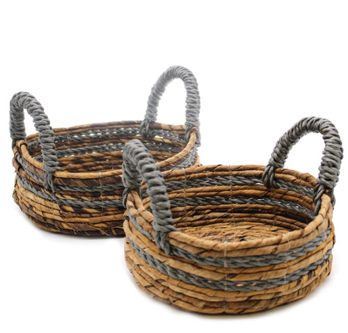 Banana Leaf & Abu-abu Raffia Basket Set