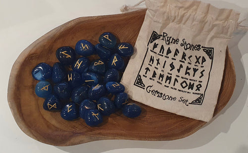 Blue Onyx Indian Crystal Runes Set