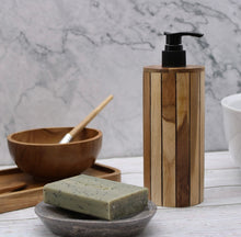Load image into Gallery viewer, Natural Teakwood Round Soap Dispenser