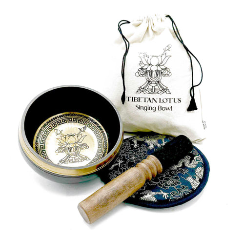 Lotus Flower Hand Beaten & Engraved Singing Bowl Gift Set