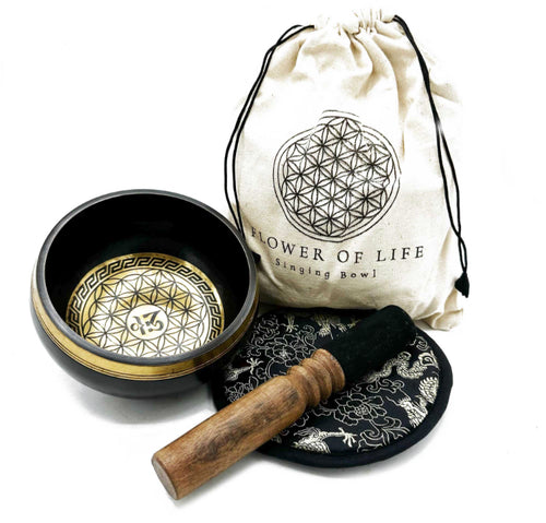 Flower Of Life Hand Beaten & Engraved Singing Bowl Gift Set