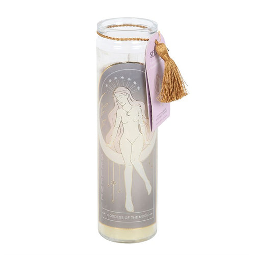 Athena Goddess Tube Candle with Clear Quartz Crystals