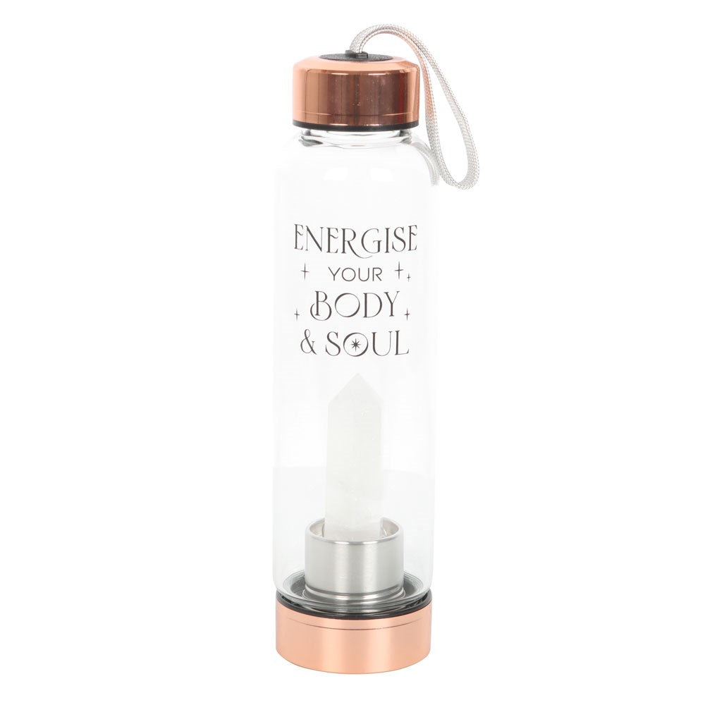 Clear Quartz Energise Your Body & Soul Glass Water Bottle