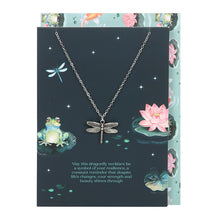 Load image into Gallery viewer, Dragonfly Necklace on Greeting Card