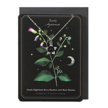Load image into Gallery viewer, Deadly Nightshade Necklace with Black Obsidian on Greeting Card