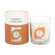 Load image into Gallery viewer, The Wheel of Fortune Vintage Tarot Orange Candle