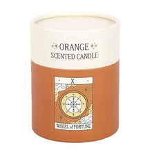 Load image into Gallery viewer, The Wheel of Fortune Vintage Tarot Orange Candle