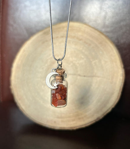 Courage Carnelian Crystal Chip Potion Bottle Necklace