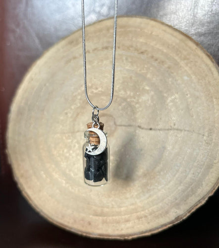 Protection Black Tourmaline Crystal Chip Potion Bottle Necklace