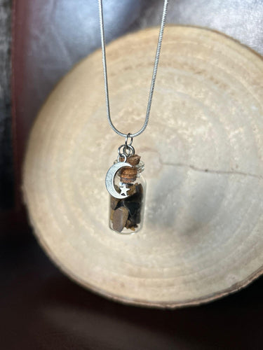 Confidence Tigers Eye Crystal Chip Potion Bottle Necklace