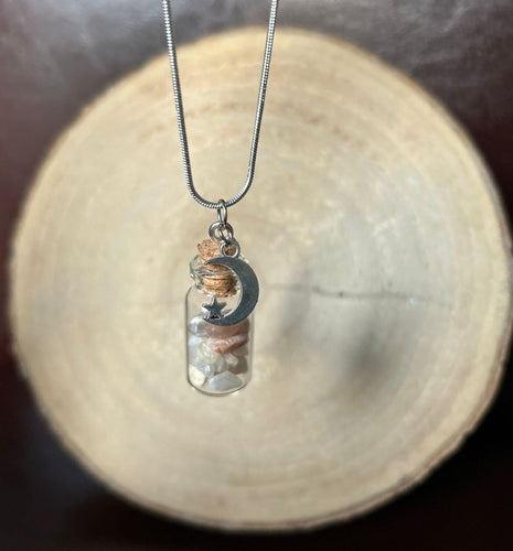 Nuturing Moonstone Crystal Chip Potion Bottle Necklace