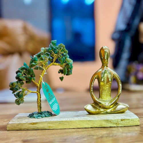 Green Aventurine Gemstone Yoga Garden Tilted Tree - Padmasana Pose