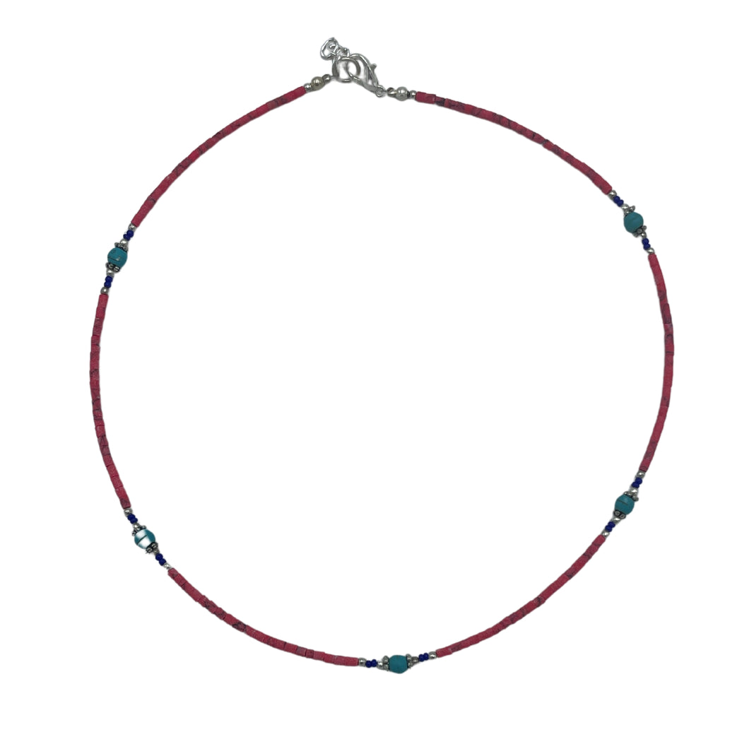 Pink Coral & Turquoise Beads Extra Fine Gem Necklace