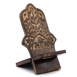 Wooden Carved Hamsa Phone Stand