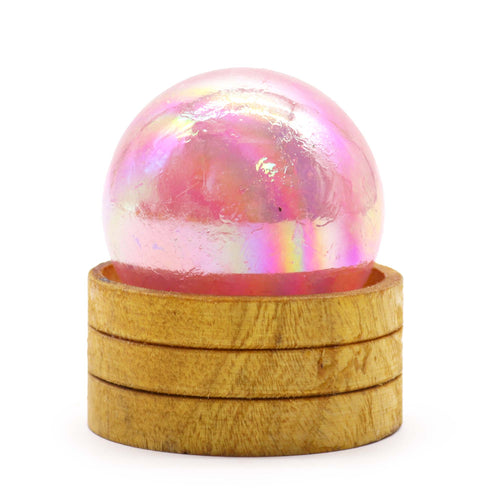 Rose Quartz Titanium Aura Crystal Sphere with Stand 50mm