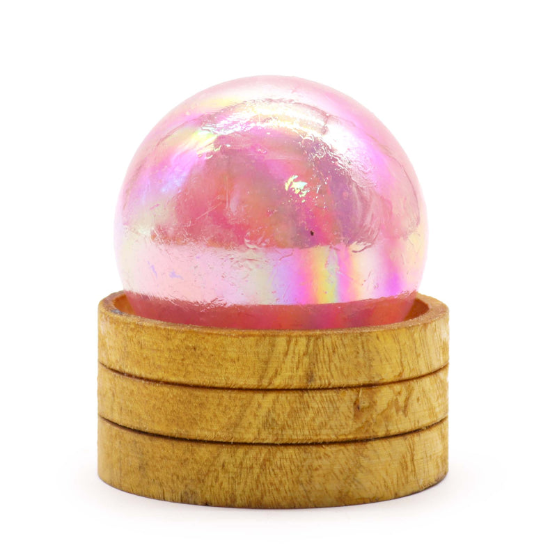 Rose Quartz Titanium Aura Crystal Sphere with Stand 50mm