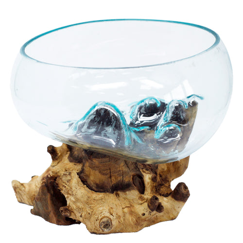 Open Large Bowl Molten Glass on Wood