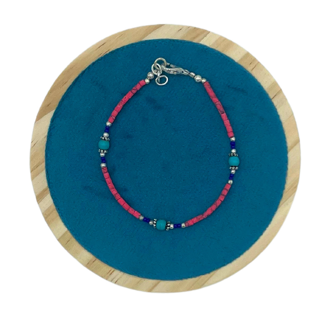 Pink Coral & Turquoise Beads Nepalese Extra Fine Gem Bracelet