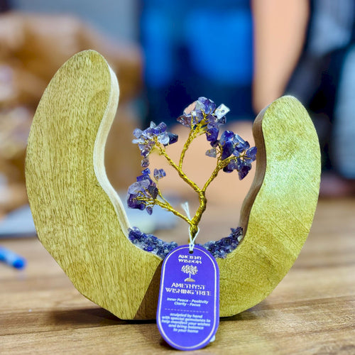 Amethyst Gemstone Tree Garden in Mango Wood Open Ring