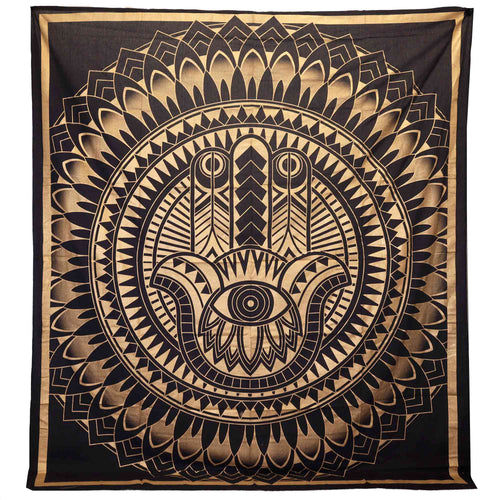 Black Gold Hamsa Double Cotton Bedspread/Wall Hanging