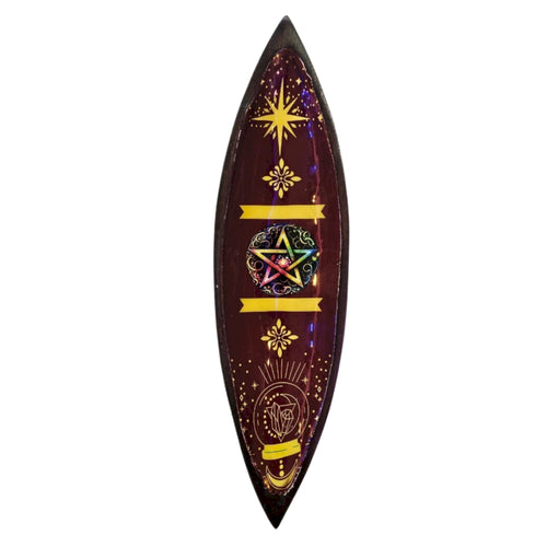Pentagram Mango Wood Enamel Incense Bowl