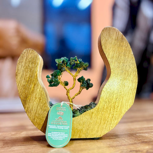 Green Aventurine Gemstone Tree Garden in Mango Wood Open Ring