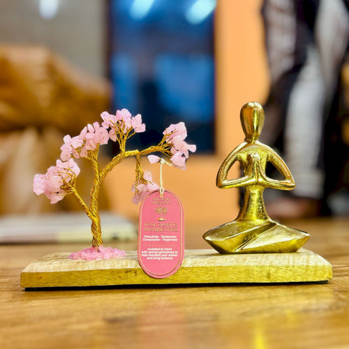 Rose Quartz Gemstone Yoga Garden Tilted Tree - Namaste Pose